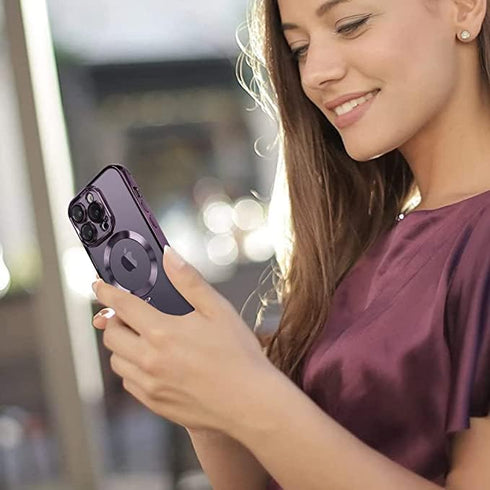 Phone Case 14 ProMax 6.7 Inch Magnetic with Camera Lens Protector Full Protection Silicone Net Shockproof Protective (Dark Purple)...