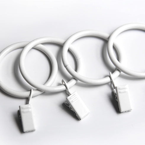 Set of 14 White Iron Metal Curtain Rings with Clips, Drapery Clips Hooks, Curtain Clips with Rings Cafe Curtain Clips, Ring Clips to Hang Curtains...