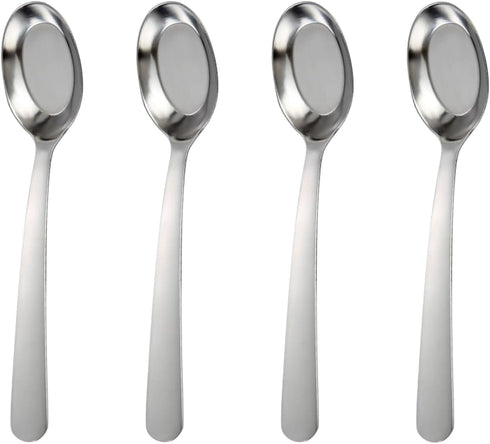 ChenShuo Stainless Steel Flat Bottom Dinner Spoons, korean Spoons with Long Handles, Asian Soup Spoon, Dishwasher Safe, 7.2 Inches, 4 Pack...