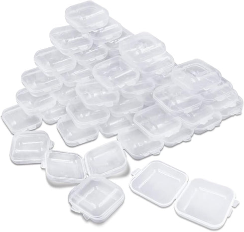 lyfLux 50 Packs Small Clear Plastic Storage Containers, Mixed Empty Mini, Case with Lids for Small Items and Other Craft Projects (1.37 x 1.37 x 0...