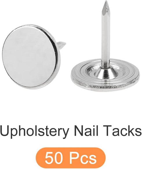 Upholstery Nail Tacks (11x13x1.2mm) 50Pcs, Iron Flat Head Push Pins - for House Construction, Home Kitchen Furniture, Silver Tone...