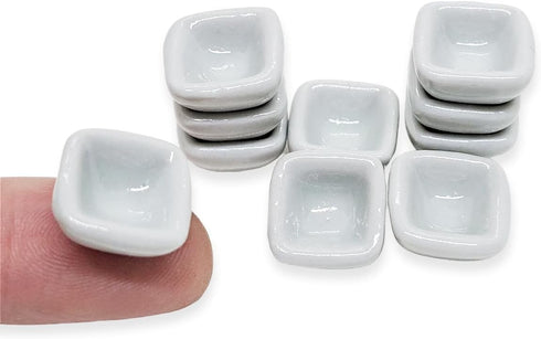½" Inch Wide White Square Ceramic Bowls Set Of 10 Pieces Tiny Tableware - Miniature Tray Plate Crockery Cutlery Kitchen Utensil Hand Made Painted ...
