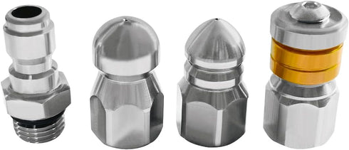 Pressure Washer Sewer Jetter Nozzles 5000PSI 3 pieces Drain Cleaning Nozzle Tips Kit Pointed Button Nose Rotating Jetting Sewer Nozzle with 1/4” N...
