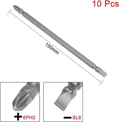uxcell 10 Pcs PH2/SL6 Magnetic Double Ended Screwdriver Bits, 1/4 Inch Hex Shank 5.91-inch Length S2 Power Tool...