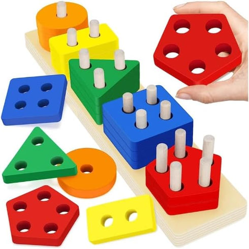 Montessori Toys for 1+ Year Old - Sorting and Stacking Educational Wooden Shape Sorter Toy - Preschool Learning Toys for Toddlers 1-3 -Year-Old - ...