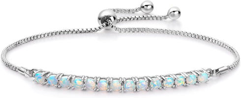 MDFUN Bracelet for Women 18k White Gold Plated Created Round Opal Simple Adjustable Tennis Opal Bracelet...