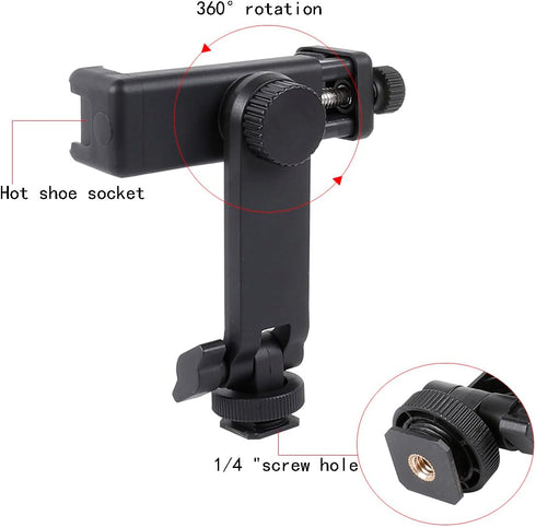 Multifunctional Universal Cell Phone Tripod Mount Adapter 360 Rotation Camera Hot Shoe Phone Holder Compatible with Canon Nikon Sony DSLR......
