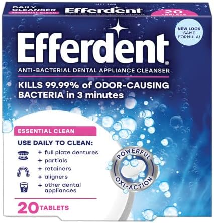 Efferdent Denture & Retainer Cleanser Tablets, Essential Clean, 20 Tablets (Pack of 4)...