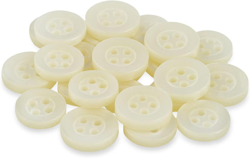 ButtonMode Standard Shirt Buttons 22pc Set Includes 8 Front (11mm or 7/16 in), 7 Sleeve (10mm or 3/8 in) & 7 Collar (9mm or Almost 3/8 in), Off Wh...