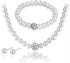 Brishow Wedding Pearl Necklace Set Silver Bridal Crystal Necklaces Earrings Bracelet Sets Rhinestone Brides Necklace Chain Jewelry Sets for Women ...