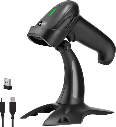 Bluetooth Barcode Scanner with Stand,Alacrity 1D Hands-Free Automatic Scanning 3-in-1 Connections Bluetooth&USB Wired&2.4GHz Wireless Barcode Read...