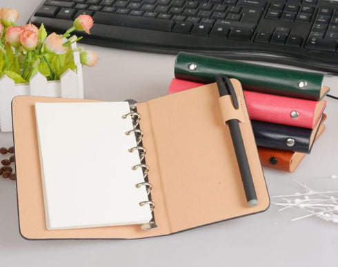 2-Pack 6 Ring Binder Cover, leather A7 Binder Notebook Cover Refillable Loose Leaf Round Ring Personal Journal with Insert 50 Sheets Paper ?Mini P...