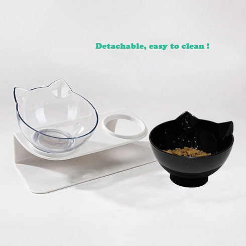 Love Dream Double Dog Cat Bowls with Raised Stand, Pet Food Water Feeder Bowl, 15° Tilted Pet Bowl Stress-Free Suit for Cats Small Dogs (Black+Whi...