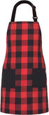Chef Bib Apron for Men Women, Christmas Gift, Kitchen Cooking Apron with 2 Pockets, 40" Long Ties and Adjustable Neck Strap - 32" x 28" - Red/Blac...