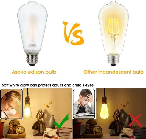 ASOKO ST64 Frosted LED Edison Vintage Light Bulbs, 6W Equivalent 60W 2700K Warm White, Dimmable LED Edison Bulb Antique LED Filament Bulbs 6 Packs...