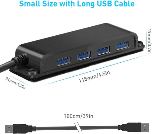 4-Port USB 3.0 Portable Desk Hub,Fixable USB Data Hub 3.0 with 3.3ft/100CM Cable for MacBook, Mac Pro/Mini, iMac, XPS, Surface Pro, Notebook PC, U...