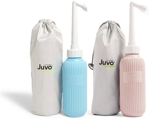 Juvo Peri Bottle Kit | Portable Travel Bidet, Handheld Squeeze Bottle with 2 Spray Nozzles, Cap and Storage Bag, Upside Down Use, 13.5 oz, Blue/Pi...