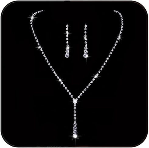 JAKAWIN Bride Silver Bridal Necklace Earrings Set Crystal Wedding Jewelry Set Rhinestone Choker Necklace for Women (Set of 3) (NK143-3)...