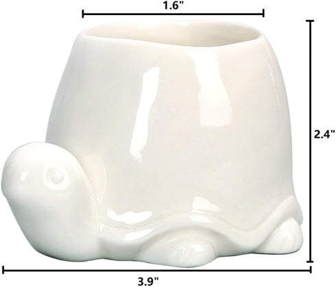 GeLive White Turtle Ceramic Succulent Planter, Tortoise Plant Pot, Windowsill Box, Animal Flower Container, Tabletop Decor with Drainage Hole (Set...