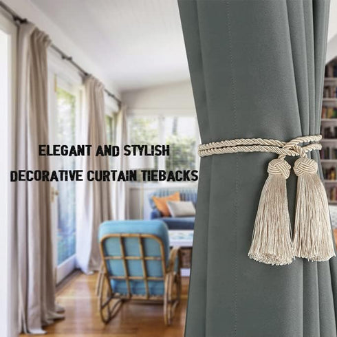 BEL AVENIR 4 Pack Curtain Handmade Tiebacks Decorative Curtain Holdbacks with Tassel (Beige, 4 Pack)...
