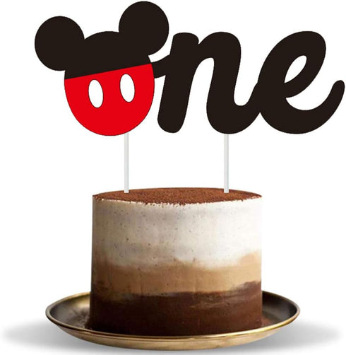 Hongkai Mouse One Cake Cupcake Toppers Picks for Baby Boy Girl 1st Birthday Happy Birthday Baby Shower Anniversary Party Decorations Supplies...