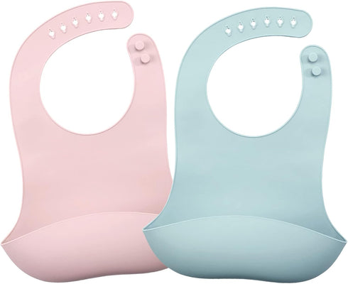 Maveek 2 Pack Baby Silicone Feeding Bibs Waterproof for Newborn Eating Unisex Toddler Bibs Boys & Girls 4 Months Food Catcher...