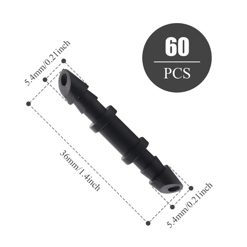 60Pcs 1/4 Inch Drip Irrigation Coupling Fittings Straight Coupling Barbed Connector for 4/7mm Tube Drip Irrigation Watering System...