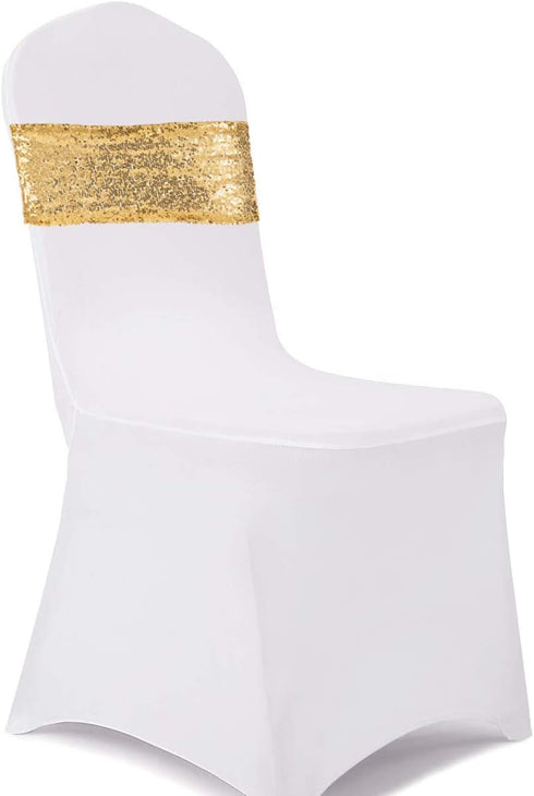 Eternal Beauty Set of 10 Sequin Chair Bows Sashes Gold Chair Sashes for Wedding Party Decorations...