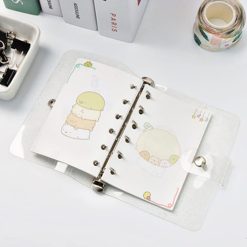 1PC Clear Glitter Binder Cover 6-Ring Loose-Leaf Folder Soft PVC Noterbook Personal A7 Silver Round Ring Binders with Snap Button Closure Folders ...