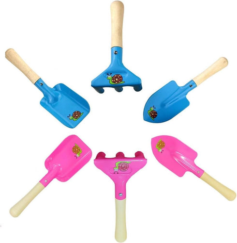MTB SUPPLY Kids Gardening Tool Sets Plate Print Decoration, 6 Piece (Pink+Blue), Kids Garden Tool Set Kids Shovel Set, Beach Shovel Sandbox Play T...