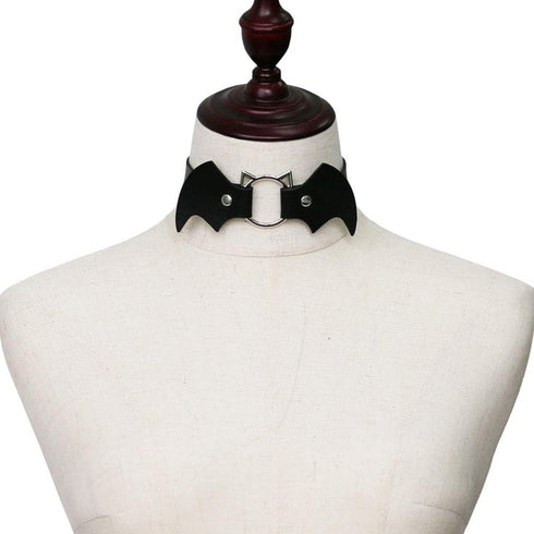 COLORFUL BLING Punk Demon Wings Black Leather Choker Necklace Gothic Pu Leather Cute Cat Head Ring Choker Rock Collar for Women...