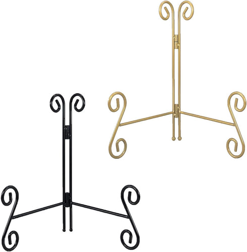 Plate Stand, Black and Gold 2-Pack 6 Inch Iron Easel Stand for Display, Plate Holder for Decorative Plates, Plaque, Photo Frame, Artwork and Colle...