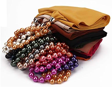 Vintage Chiffon Scarf For Women Imitation Pearls Pendant With Necklace Soft Winter Neck Wrap Infinity Scarves...