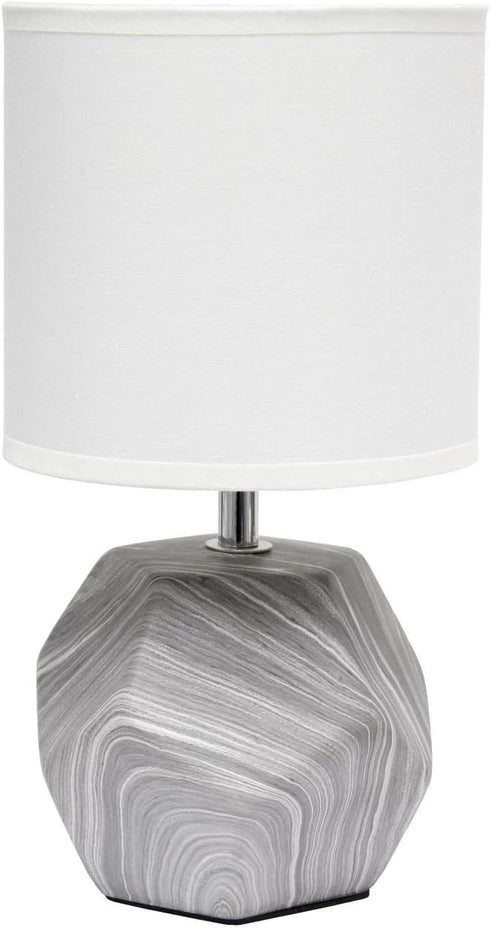 Simple Designs LT2065-MBL Round Prism Mini Table Lamp with White Fabric Shade, Gray Marble...