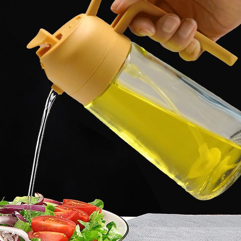 2 in 1 glass olive oil filling bottle, 2 in 1 cooking oiler, spray, kitchen press fuel injector, used for salad making, baking, frying, barbecue, ...
