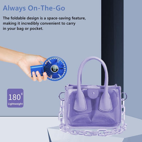 Mini Portable Fan, Powerful Handheld Fan Rechargeable with LED Display, Hand/Desk/Neck 3 In 1 Personal Fan with 6 Speed and 180° Foldable, Quiet f...