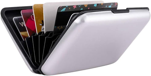 ELFISH Mini RFID Aluminum Wallet Credit Cards Holder Business Card Case Metal ID Case for Men Women (Silver)...