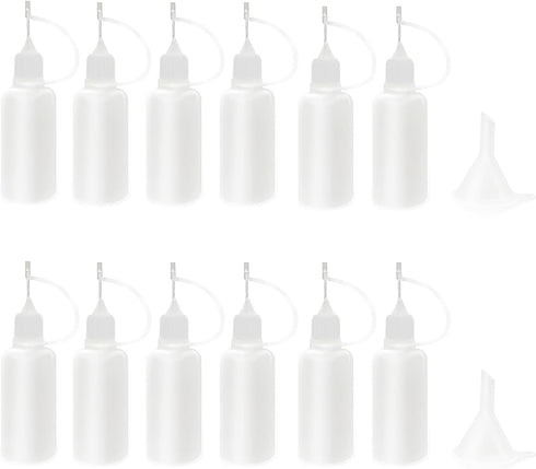 XYSMZM 12 Pcs 0.5 Ounce Precision Tip Applicator Bottles, 15ML Needle Tip Glue Bottles for DIY Paper Quilling Craft, with 2 Mini Funnel, White Lid...