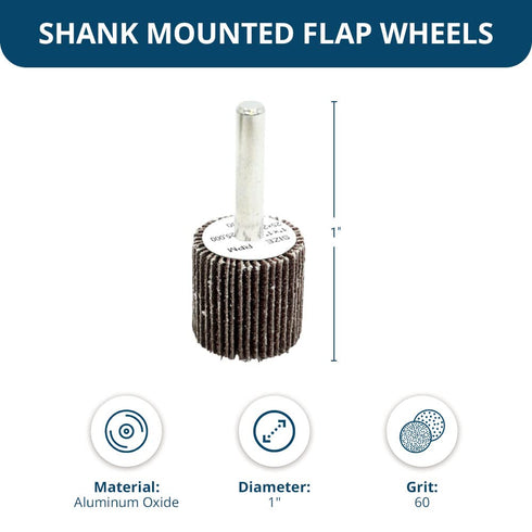 Benchmark Abrasives 1" x 1" Aluminum Oxide Flap Wheel with 1/4" Shank Mounted, Perfect for Woodworking Grinding Polishing Rust Paint Removal (10 P...