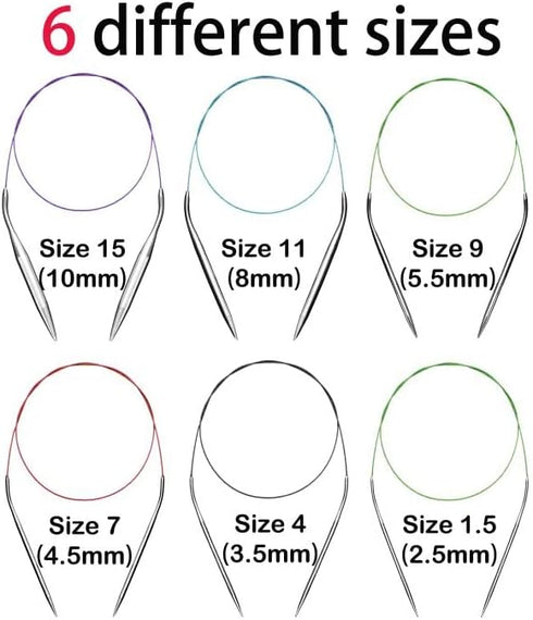 Circular Knitting Needles Set Round Needle Metal Magic Loop 40 Inch Size 15 11 9 7 4 1.5...