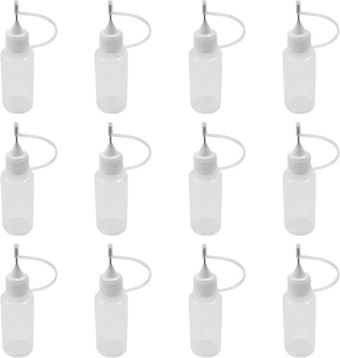 Hordion 12Pcs 0.5 Oz/ 15ml Transparent Precision Tip Applicator Bottle, 10ml Glue Applicator Bottles, Metal Needle Plastic Bottle, DIY Quilling To...
