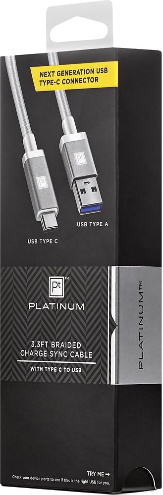 Platinum 3.3' USB Type-C-to-USB Type A Charge-and-Sync Cable White...