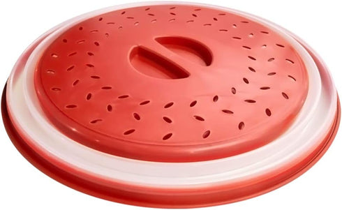 Microwave Plate Cover 10.5 inch Collapsible Food Plate Lid Cover - BPA Free, Easy Grip, Microwave Plate Guard Lid With Steam Vent & Colander Strai...