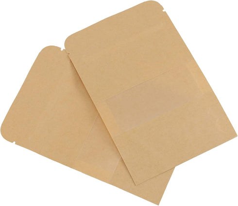 SHEUTSAN 500 Pack Kraft Bags with Window, 3.5 x 5.5 Inches Stand Up Storage Pouches Ziplock Sealing Packaging Paper Bag Resealable Sample Bags for...