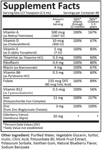 Baby Multivitamin Liquid Drops with Inulin - 48 Daily Servings, 4 Fl Oz (120mL) - Glass Bottle - Sugar Free, Gluten Free, Vegetarian Friendly...
