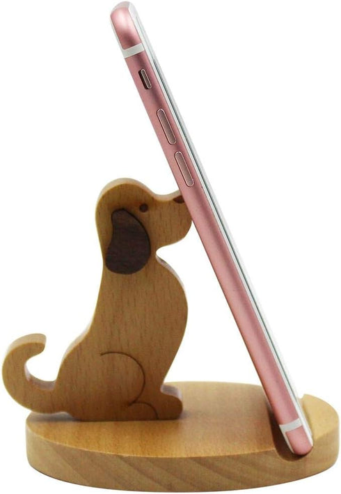 Cute Dog Cellphone Holder Stand Wooden Smartphone Desk Holder for All Mobile Phones Animal Phone Stand Desk Ornament...