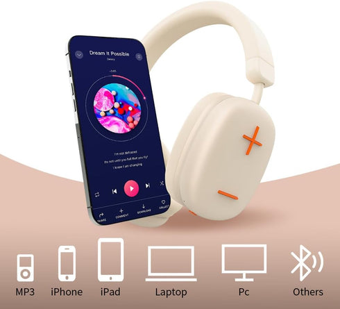 P37 Max Bluetooth Headphones Over The Ear,Beige Headphone Bluetooth with Microphone,80H Playtime,Deep Bass Memory Foam Ear Cups,audífonos inalámbr...