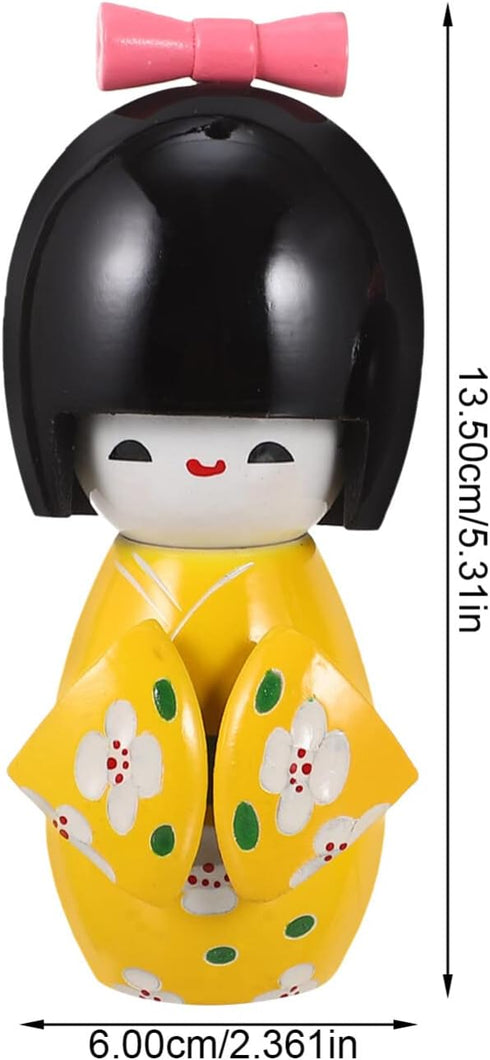 Totority Japanese Sosaku Kokeshi Doll Wooden Japanese Kimono Kokeshi Doll: 1 Set Kimono Dolls Miniature Wood Yellow Japanese Doll Desk Ornament fo...