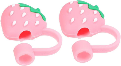 Pink Cute Strawberries Cartoon Straw Silicone Straw Plug, Straws Decorative Cap Staw Tips Bottle Accessories?Drinking Straw Dispensers?Kitchen Ute...