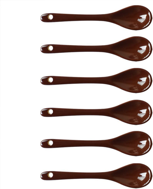 6 pcs Porcelain Egg Spoons Tea Spoon Ceramic Spoons 4.7 inch Coffee Dessert Yogurt Tea Milky Brown...